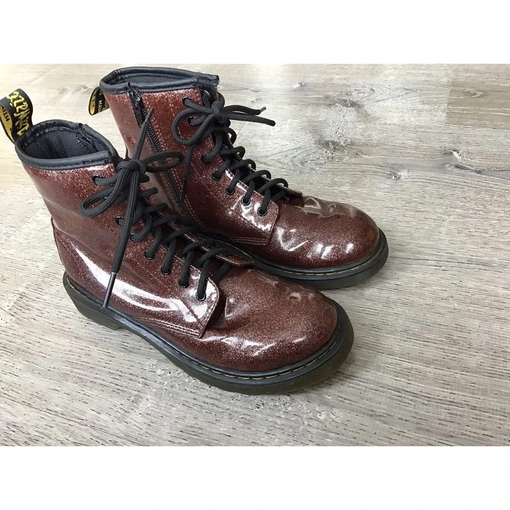 Dr. Martens Youth Boots Girls Size 4 Mauve Glitter Rays 1460 J Combat Boots Zip